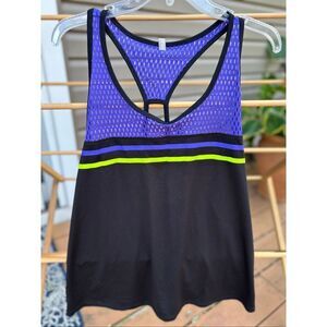 MTA Sport Women's Plus Size 2X Black Athletic Tank Top Purple Mesh Open Back